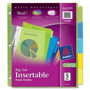Avery 11900 Insertable Tab Dividers, Plastic, 5-Tab, Multi by Avery