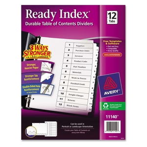 Avery 11140 Index Dividers, Classic, 8-1/2"x11", 1-12 Tab, 1/ST, BK/WE by Avery