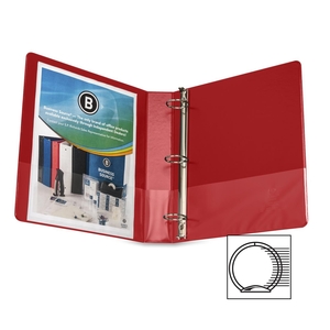 Round Ring Binder, w/ Pockets, 1-1/2", Red by Business Source