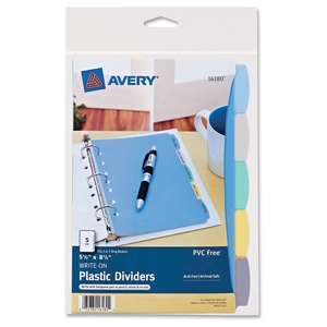 Avery 16180 Write On Dividers,Plastic,5-Tabs,7HP,8-1/2"x5-1/2",Multi by Avery