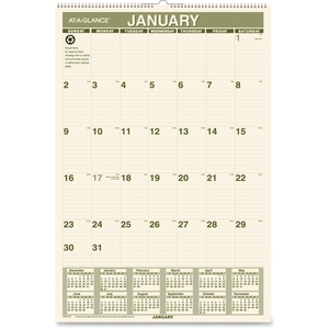 ACCO Brands Corporation PM3G28 Wall Calendar, Recycled, 12-Month, Jan-Dec, 15-1/2"x22-3/4" by At-A-Glance