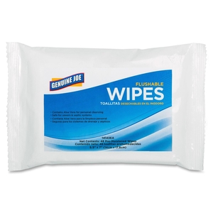 Genuine Joe 14143CT Flushable Wipes, Pre-Moistened,5-1/2"x7", 48Shts,12PK/CT, WE by Genuine Joe