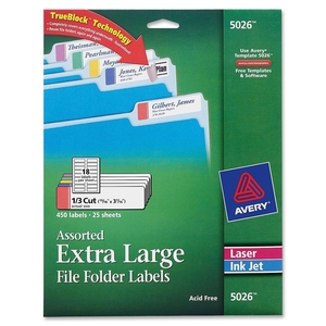 Safco Products 5026 Extra Large Filing Labels, 15/16"x3-7/16", 450/PK, Assorted by Avery