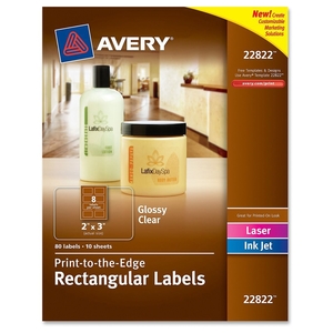 Avery 22822 Labels, Rectangle, 2"x3", 80/PK, Glossy Clear by Avery