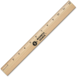 Business Source 32360 Wood Ruler, Brass Edge, Bevelled, Scaled 1/16", Brown by Business Source