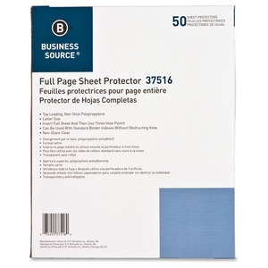 Business Source 37516 Sheet Protector, Top Loading, 9"x11", 50/BX, Non-Glare by Business Source