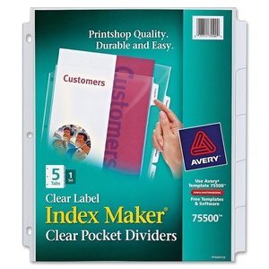SMEAD MANUFACTURING COMPANY 75500 Laser/Inketj Pocket Divider,Punched,5-Tab,11"x8-1/2",CL by Avery