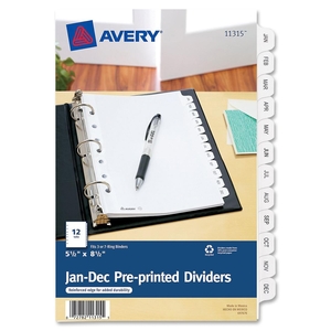 Avery 11315 Monthly Tab Dividers, 7-Hole Punched, Jan-Dec, 12/PK, WE by Avery