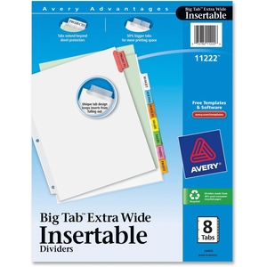 Avery 11222 WorkSaver Big Tab Insertable Dividers 11222, 8-Tab Set