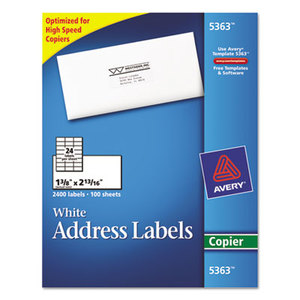 Avery 5363 Copier Mailing Labels, 1 3/8 x 2 13/16, White, 2400/Box by AVERY-DENNISON