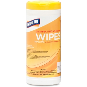 Genuine Joe 14140EA Disinfecting Cleaning Wipes, 35 Shts/Tub, Lemon Scent by Genuine Joe