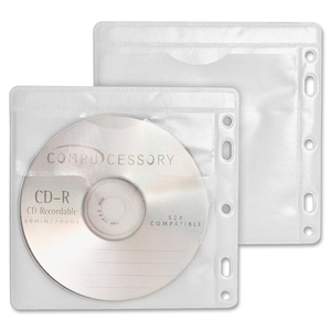 CD/DVD Sleeves, Hole Punched, 100/PK, White/Clear by Compucessory