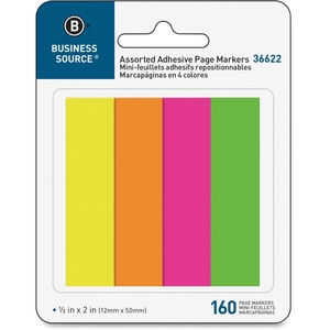 Page Markers, 5/8"x1-7/8", 160 Strips/PK, Assorted Neon by Business Source