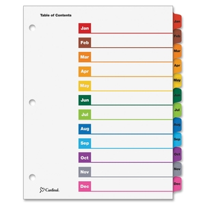 One Step Index System, Monthly, Jan-Dec, 12-Tab, Multicolor by Cardinal