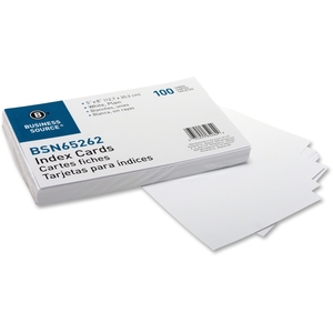 Business Source 65262 Index Cards, Plain, 90lb., 5"x8", 100/PK, White by Business Source