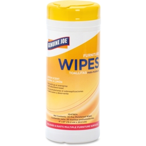 Genuine Joe 10478CT Furniture Wipes, No Build-Up, 6"x8", 35/Tub, 6/CT, Lemon by Genuine Joe