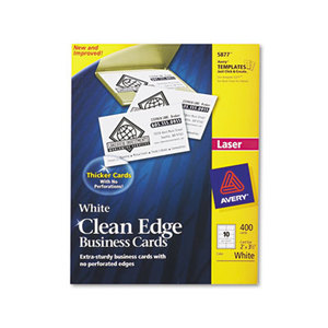 Avery 5877 Two-Side Printable Clean Edge Business Cards, Laser, 2 x 3 1/2, White, 400/Box by AVERY-DENNISON