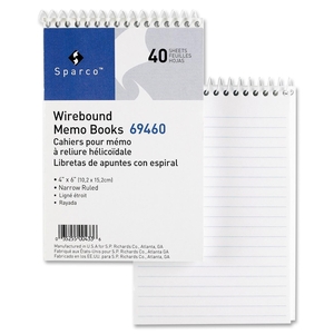 Sparco Products 69460 Wirebound Memo Book, End Spiral, 40 Sheets, 4"x6", White by Sparco