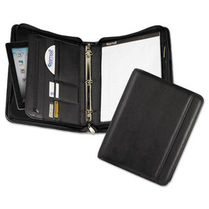 Professional Zippered Pad Holder/Ring Binder, Pockets, Writing Pad, Vinyl Black by SAMSILL CORPORATION