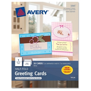 Avery 3265 Greeting Cards, Inkjet, 5-1/2"x8-1/2", 20/BX, Matte White by Avery