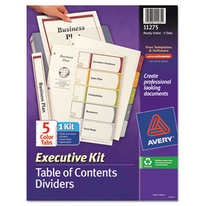 Avery 11275 Ready Index Customizable Executive Table of Contents, Asst Dividers, 5-Tab, Ltr by AVERY-DENNISON