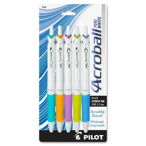 Pilot Corporation 31861 Acroball Pens, Retract, .7mm, 5/PK, WE/-AST Barrel/BK Ink by Acroball