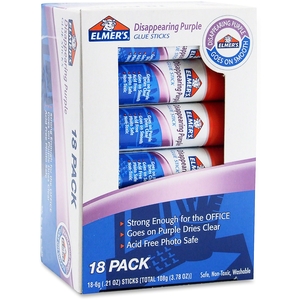 Glue Stick, All-Purpose, 18/PK, Purple Dries Clear by Elmer's