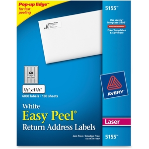 Avery 5155 Laser Labels, Mailing, 2/3"x1-3/4", 6000/BX, White by Avery