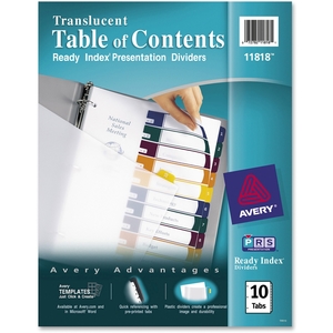 Sparco Products 11818 Table of Contents Dividers, 10-Tab, 1-10, Tran/Multi by Avery