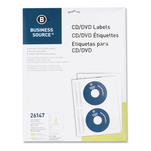 Business Source 26147 CD/DVD Labels, Laser/Inkjet, 50/PK, White by Business Source