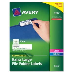 Avery 8425 File Folder Labels, X-Large, 1/3 Cut, 450/PK, White by Avery