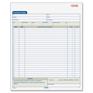 Purchase Order Book,Carbonless,3-Part,8-3/8"x10-11/16",WE by Adams