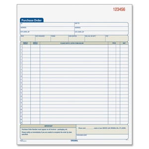 Purchase Order Book,Carbonless,2-Part,8-3/8"x10-11/16",WE by Adams