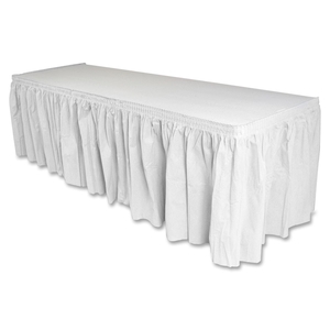Table Skirting, Pleated Polyester, 29"x14 ft., White by Genuine Joe