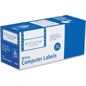 Pin Fed Labels, 1 Across, 3-1/2"x1-7/16", 5000/BX, White by Avery