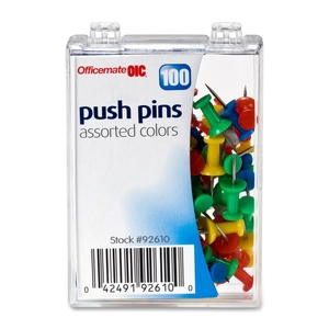 OFFICEMATE INTERNATIONAL CORP. 92610 Pushpins, Plastic, Assorted Colors, Head 1/2" L by OIC