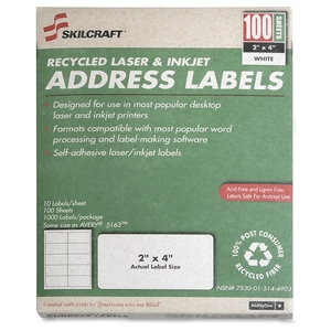 National Industries For the Blind 7530-01-514-4904 Printer Address Labels, 1"x2-5/8", 3000 Labels/BX, WE by SKILCRAFT