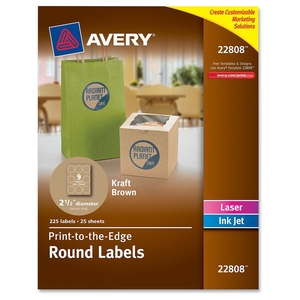 Avery 22808 Labels, Round, 2-1/2", 225 Labels/PK, Brown Kraft by Avery