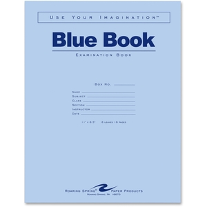 Roaring Spring Paper Products 77517 Exam Book, Wide Ruled, 8 Shts, 11"x8-1/2", 50/PK, Blue by Roaring Spring