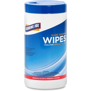 Genuine Joe 10476EA Glass Cleaning Wipes, Ammonia Free, 6"x8", 50 Wipes/Tub by Genuine Joe