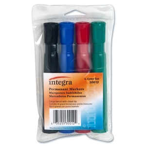 Integra 30012 Permanent Marker, Chisel Tip, 4 Color/PK, BK/RD/BE/GN by Integra