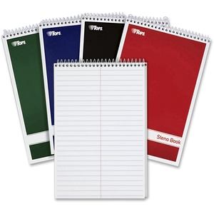 Tops Products 80220 TOPS Steno Book with Assorted Colored Cover, 6 x 9, White Paper, 4 80-Sheet Pads/Pack by TOPS