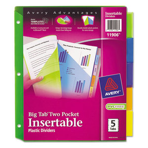 Avery 11906 Insertable Big Tab Plastic Dividers w/Double Pockets, 5-Tab, 11 x 9 by AVERY-DENNISON