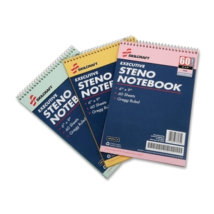 National Industries For the Blind 7530-01-454-5702 Steno Notebooks, 60 Pages, Gregg Style, 6"x9", 3/PK, AST by SKILCRAFT