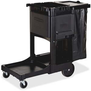 Newell Rubbermaid, Inc 1861430 Janitor Cart,w/Zippered Bag,Vinyl,25-32Gal Cap,Black/Grey by Rubbermaid