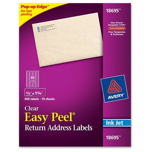 Avery 18695 Inkjet Mailing Labels, Return Address,2/3"x1-3/4, 600/PK, CL by Avery