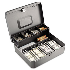 Tiered Cash Box with Bill Weights, 12 in, Cam Key Lock, Charcoal by MMF INDUSTRIES