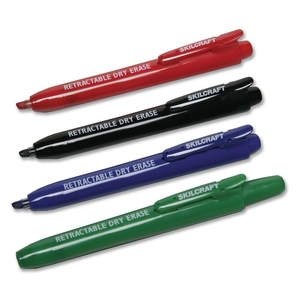 National Industries For the Blind 7520-01-519-5769 Dry-Erase Markers, Retractable, Chisel Tip, 4/ST, AST by SKILCRAFT