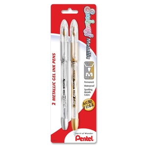 PENTEL OF AMERICA K908MBP2XZ Gel Ink Pen, Roller Ball, Med Point, 2/PK, Gold/Silver by Pentel Arts