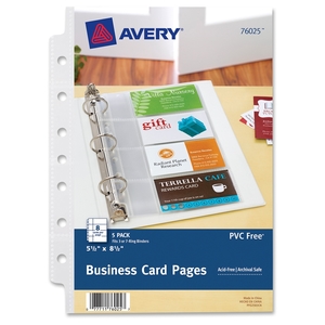 Avery 76025 Business Card Pages, 7HP, 5-1/2"x8-1/2", 8 Slot/Pg, 5/PK, CL by Avery